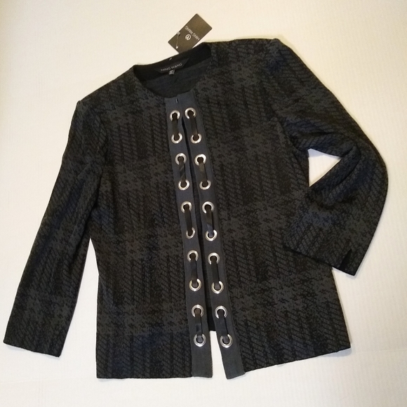 MING WANG knit print leather-like ribbon braid NWT jacket, XS - Picture 2 of 15